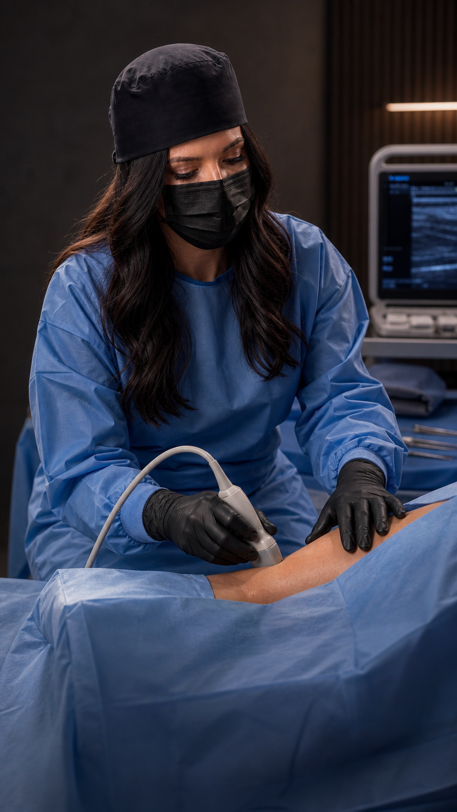 Atendimento vascular com equipamentos de proteção